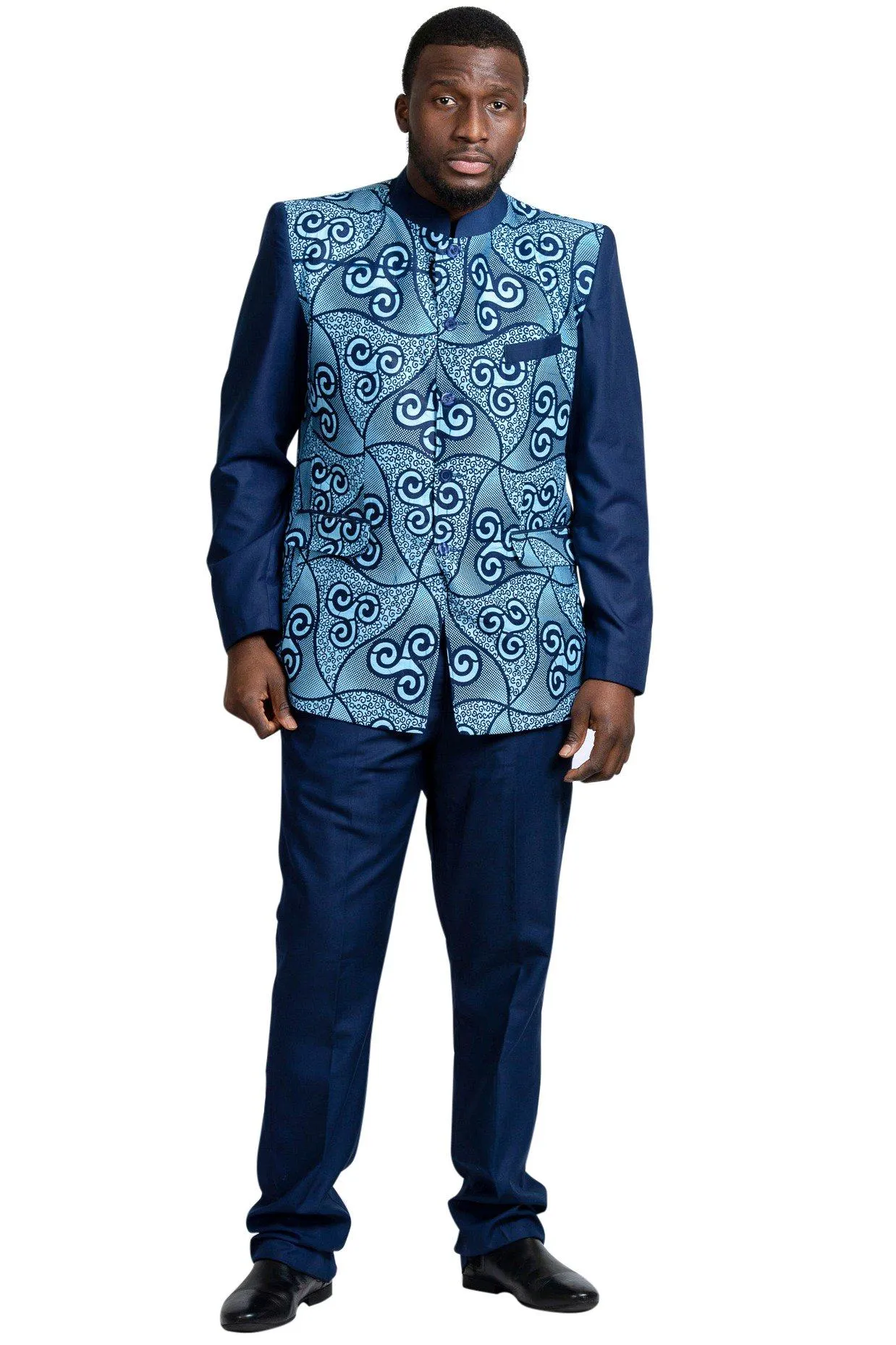 Zain Navy Blue Men's African Print Abacost Blazer (Shirt   Pant)