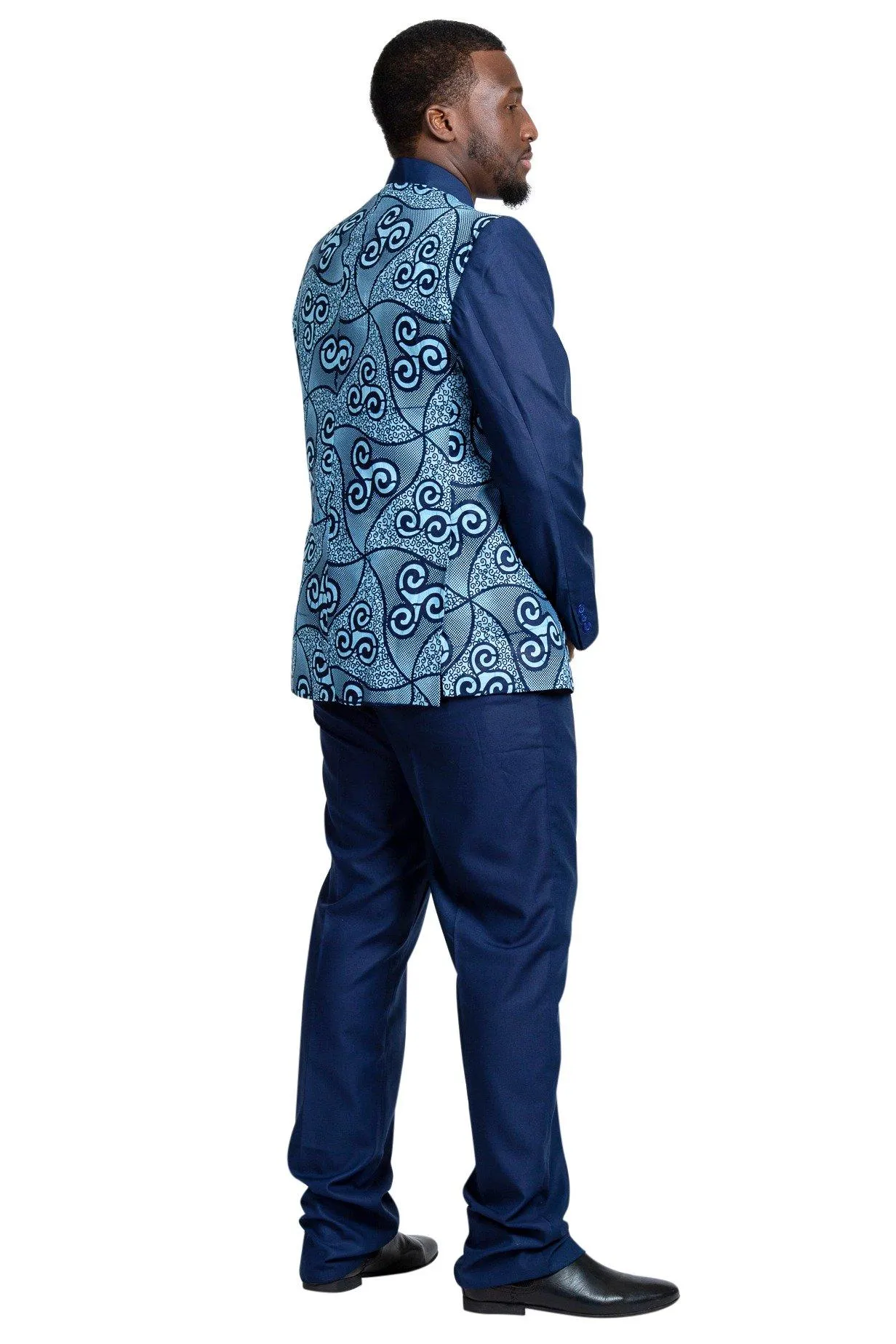 Zain Navy Blue Men's African Print Abacost Blazer (Shirt   Pant)